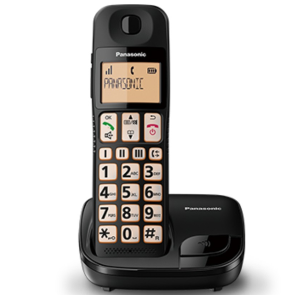 Panasonic Black Cordless Phone KX-TGE110, with big buttons.